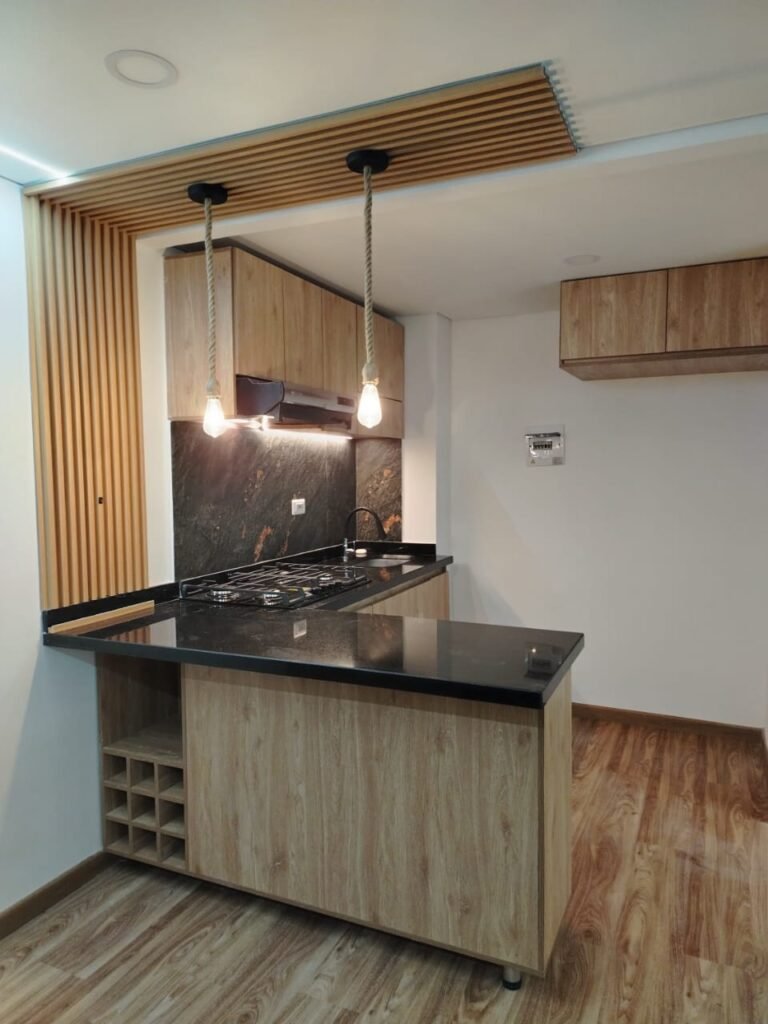 Cocina con mesón en Granito san Gabriel y Barra